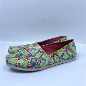 Toms Alpargata Women's Shoes Paper & Source Tropical Flamingos Slip On Size 8.5